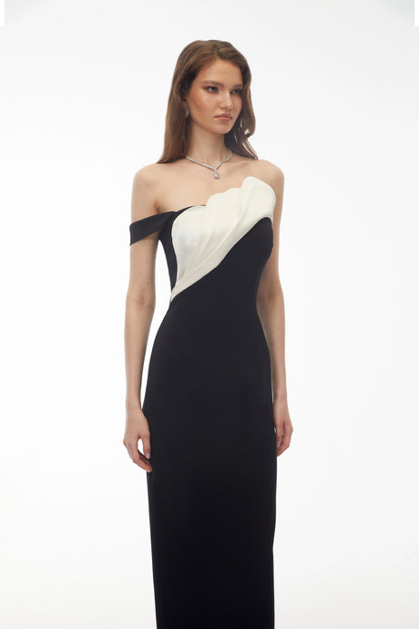 Arianna Maxi Dress Black One Shoulder Color Block
