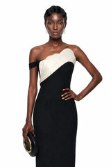 Priscila Black One Shoulder Color Block Maxi Dress