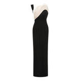 Priscila Black One Shoulder Color Block Maxi Dress