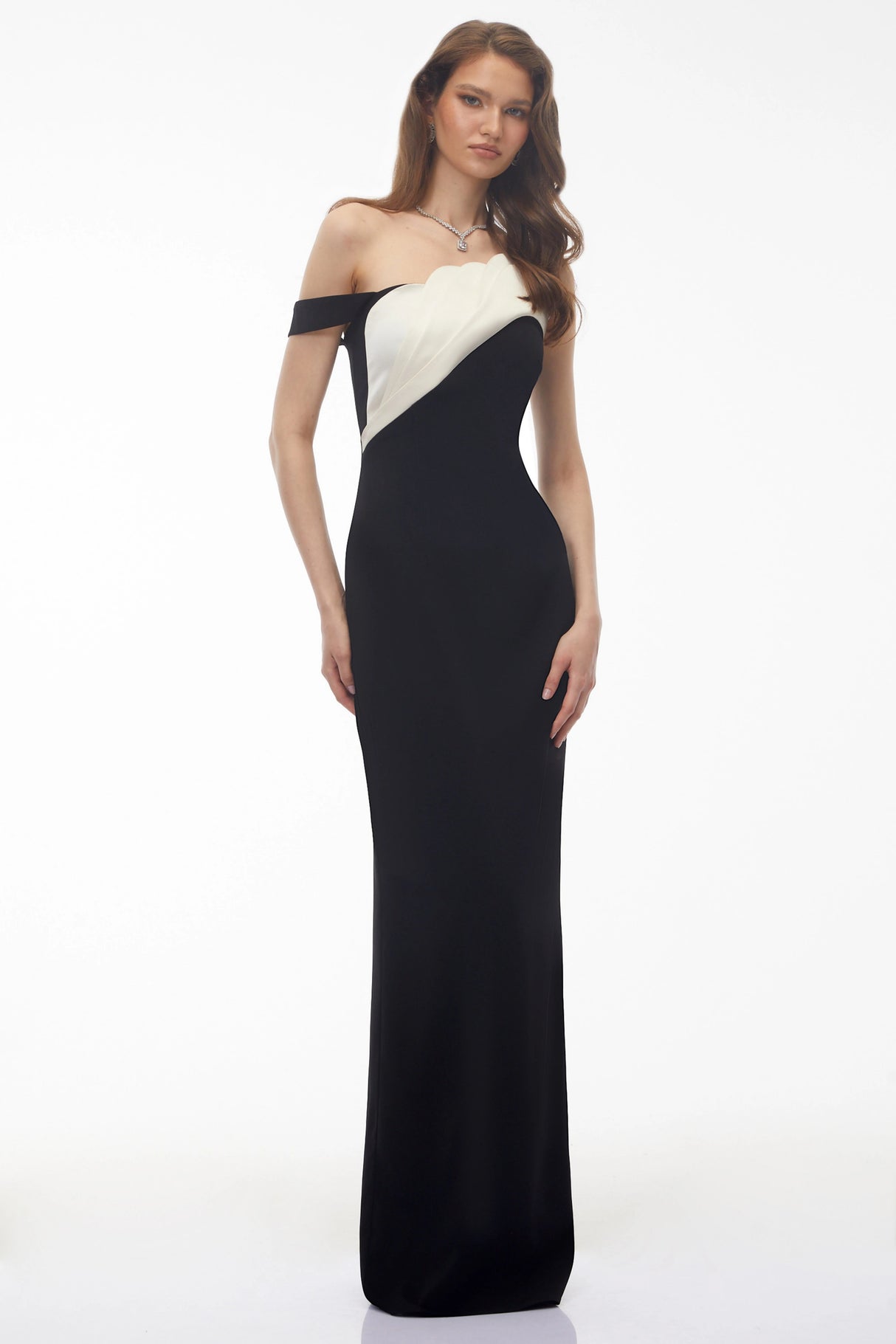 Priscila Black One Shoulder Color Block Maxi Dress