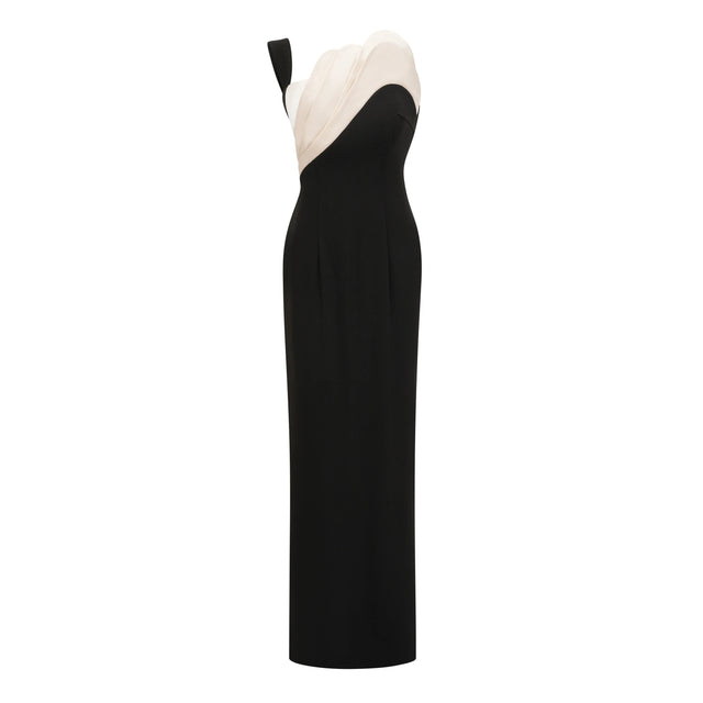 Priscila Black One Shoulder Color Block Maxi Dress