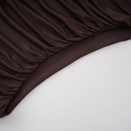 Prune Brown Night Out Asymmetrical Ruched Midi Dress