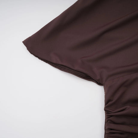 Prune Brown Night Out Asymmetrical Ruched Midi Dress