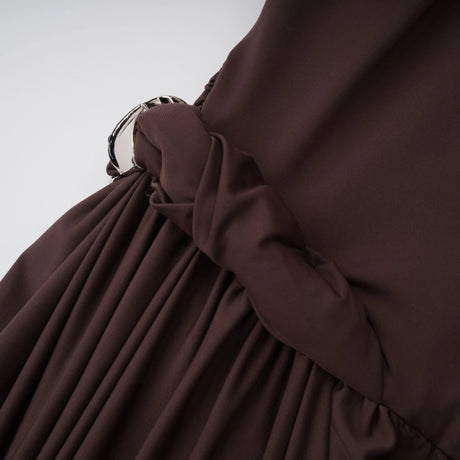 Prune Brown Night Out Asymmetrical Ruched Midi Dress