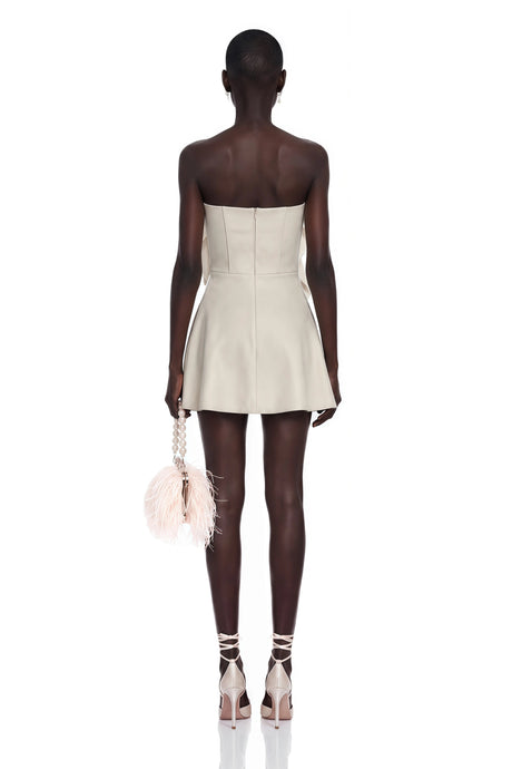 Elda Mini Dress Ivory Ruched with Metal Hardware