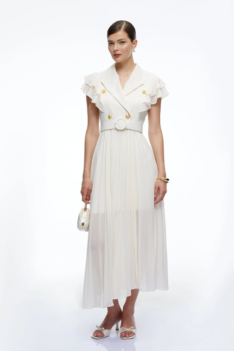 Valerie Maxi Dress Neutral Ruffled Pleated