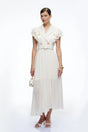 Prunelle Neutral Ruffled Pleated Maxi Dress