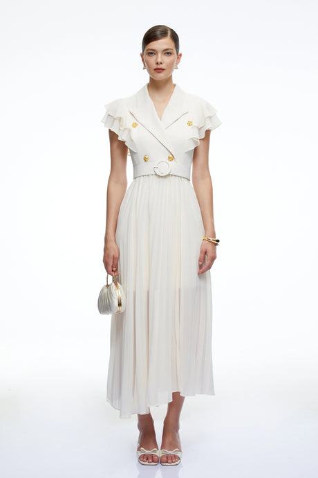 Valerie Maxi Dress Neutral Ruffled Pleated