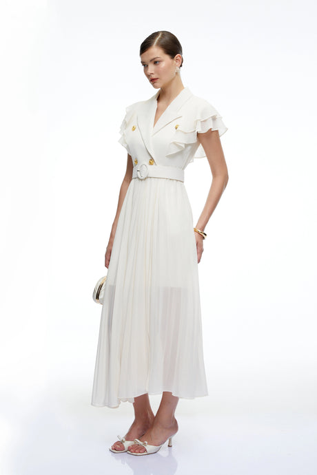 Valerie Maxi Dress Neutral Ruffled Pleated