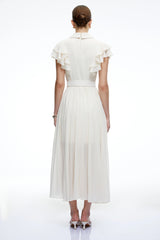 Prunelle Neutral Ruffled Pleated Maxi Dress