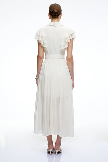 Valerie Maxi Dress Neutral Ruffled Pleated