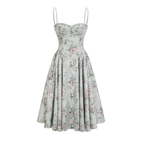 Prunelle sagegreen floralprint shirred midi dress