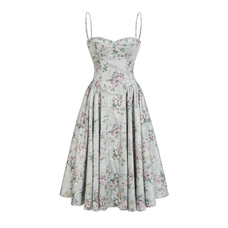 Isabella midi dress sage-green floral-print shirred