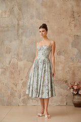 Prunelle sagegreen floralprint shirred midi dress