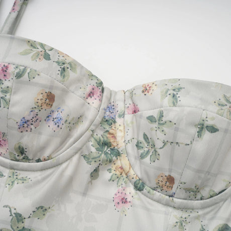 Prunelle sagegreen floralprint shirred midi dress