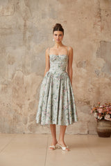 Prunelle sagegreen floralprint shirred midi dress