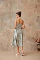 Prunelle sagegreen floralprint shirred midi dress