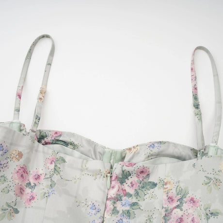 Prunelle sagegreen floralprint shirred midi dress