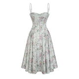 Prunelle sagegreen floralprint shirred midi dress