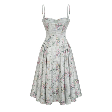 Isabella midi dress sage-green floral-print shirred