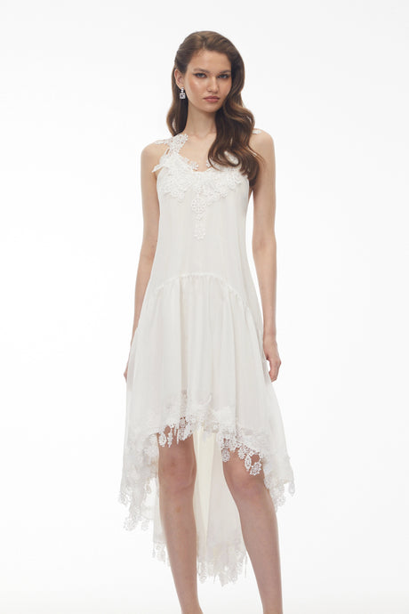 Tonia Midi Dress White Floral Lace Sleeveless