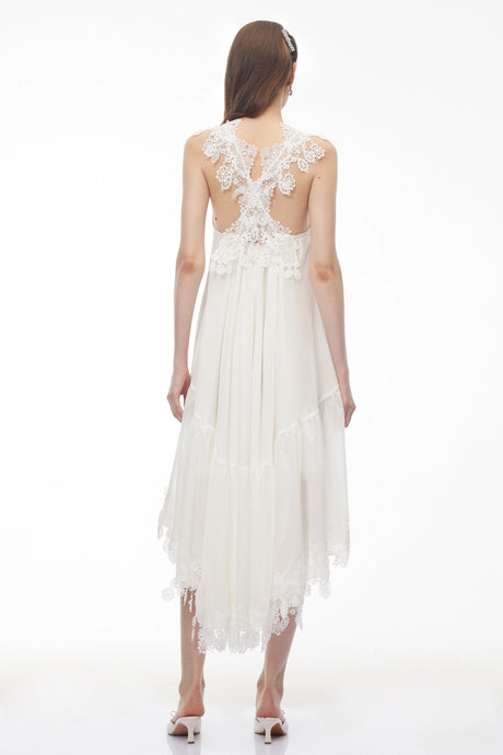 Tonia Midi Dress White Floral Lace Sleeveless