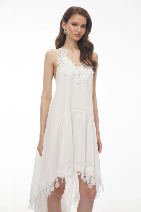 Tonia Midi Dress White Floral Lace Sleeveless