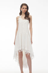 Qadesh White Floral Lace Sleeveless Midi Dress