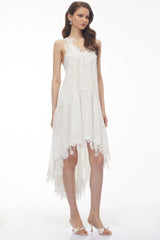 Qadesh White Floral Lace Sleeveless Midi Dress