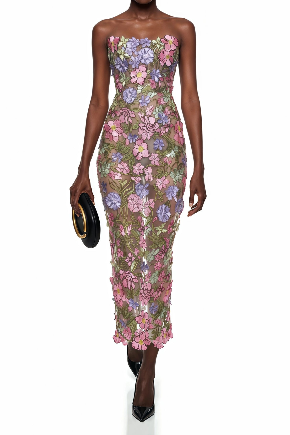 Qudsia Nude Floral Embroidered Maxi Dress