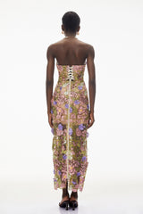 Qudsia Nude Floral Embroidered Maxi Dress