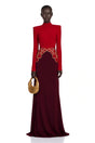 Quenilda Red High Neck Embroidered Maxi Dress