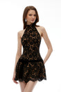 Querida Black Halterneck Lace Mini Dress