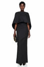 Querubina Black Draped Cape Ruched Maxi Dress