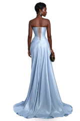 Querubina Blue Asymmetrical Ruched Maxi Dress