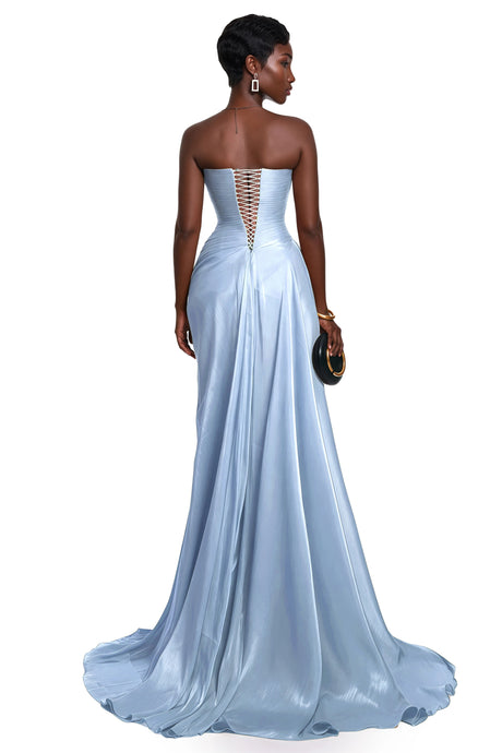Malia Maxi Dress Blue Asymmetrical Ruched