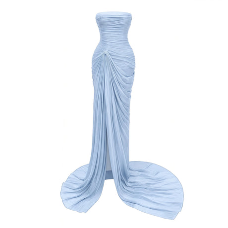 Malia Maxi Dress Blue Asymmetrical Ruched