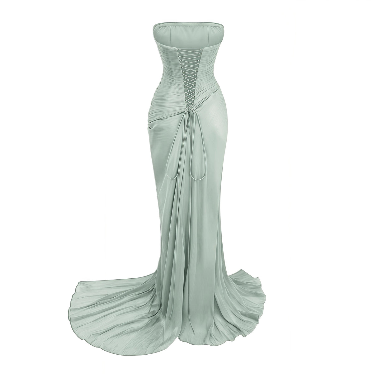 Querubina Green Asymmetrical Ruched Maxi Dress
