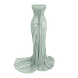 Querubina Green Asymmetrical Ruched Maxi Dress