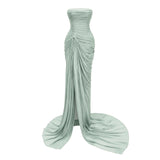 Querubina Green Asymmetrical Ruched Maxi Dress