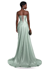 Querubina Green Asymmetrical Ruched Maxi Dress