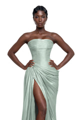 Querubina Green Asymmetrical Ruched Maxi Dress