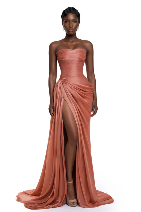 Sandra Maxi Dress Pink Asymmetrical Ruched