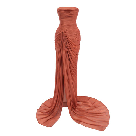 Sandra Maxi Dress Pink Asymmetrical Ruched