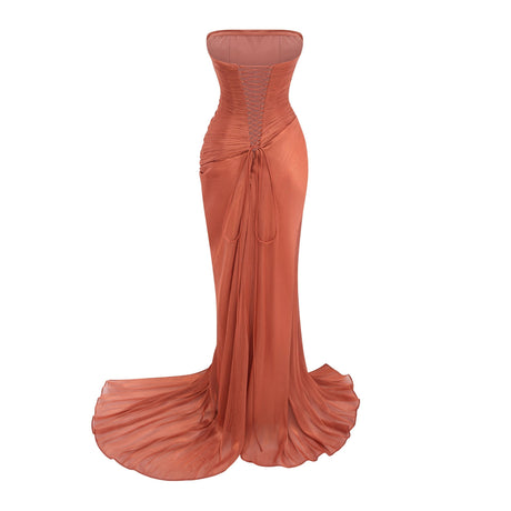 Sandra Maxi Dress Pink Asymmetrical Ruched