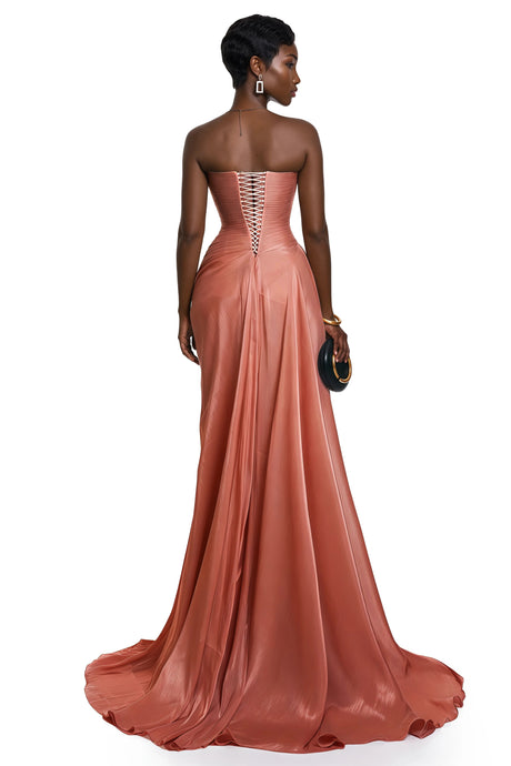 Sandra Maxi Dress Pink Asymmetrical Ruched