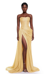 Querubina Yellow Asymmetrical Ruched Maxi Dress