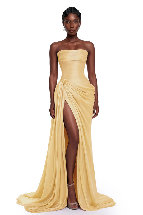 Amalia Maxi Dress Yellow Asymmetrical Ruched