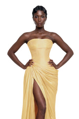 Querubina Yellow Asymmetrical Ruched Maxi Dress