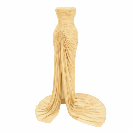 Amalia Maxi Dress Yellow Asymmetrical Ruched